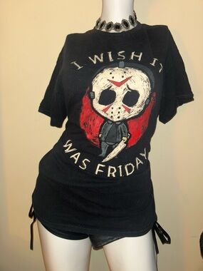 Black Graphic Horror Tee - "I Wish It Was Friday"